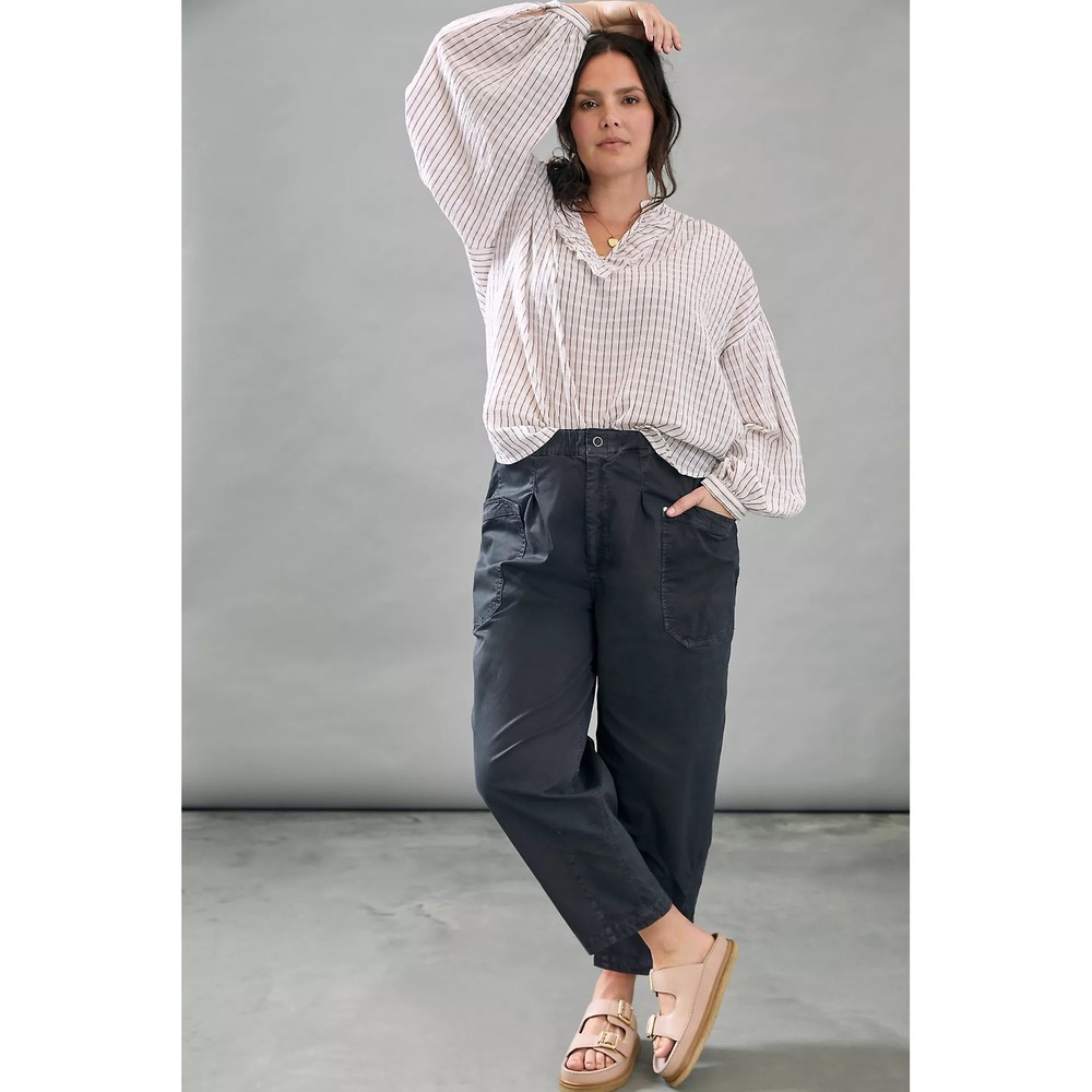 Anthropologie Utility Black Pleated Adjustable Buckle Waist Pants Women 20W Boho